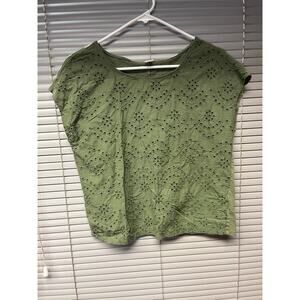 Old Navy Women’s Green Eyelet Lace Top - Size Small - Short Sleeve Cotton Blouse